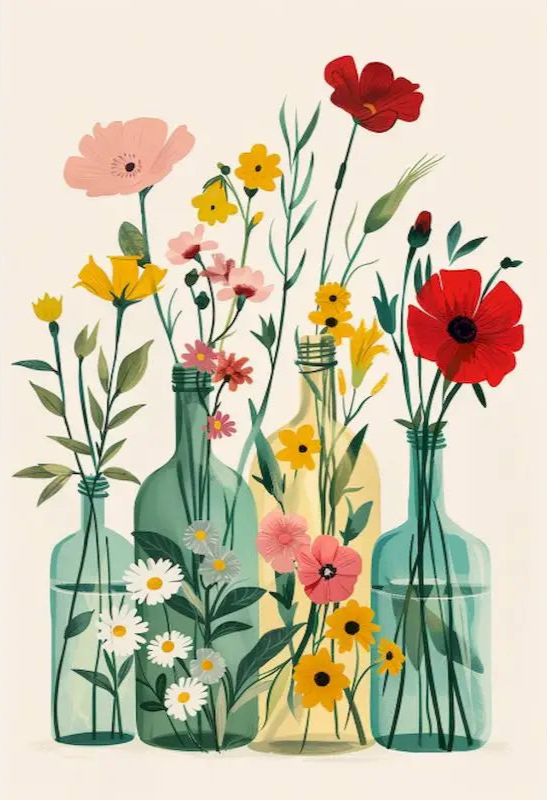 🎨 Kit de peinture par numéros — "Fleurs en flacons"